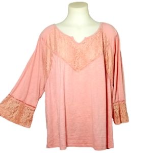 Cato Pink Lace Bell Sleeve Top Sz 22/24W